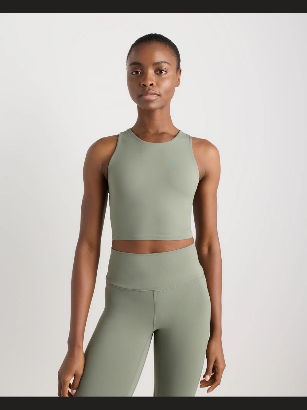Women's High-Neck Cropped Tank and pocket leggings SET in Sage Green - M
